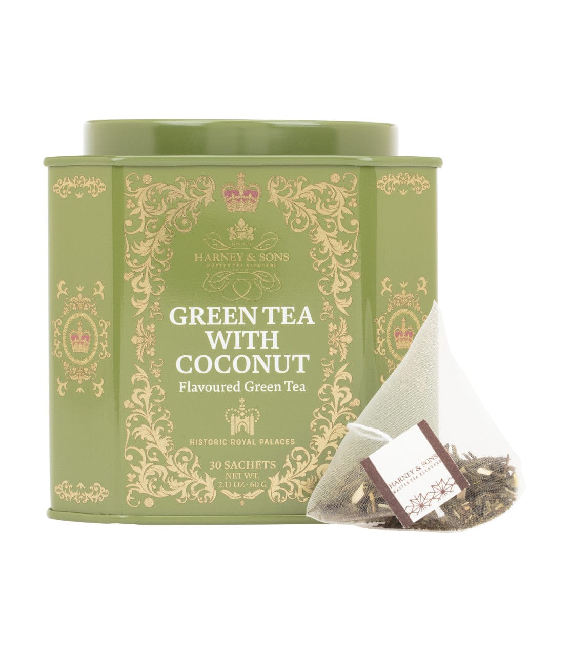 Product Image: Green Tea with Coconut, Ginger and Vanilla, HRP Tin of 30 Sachets