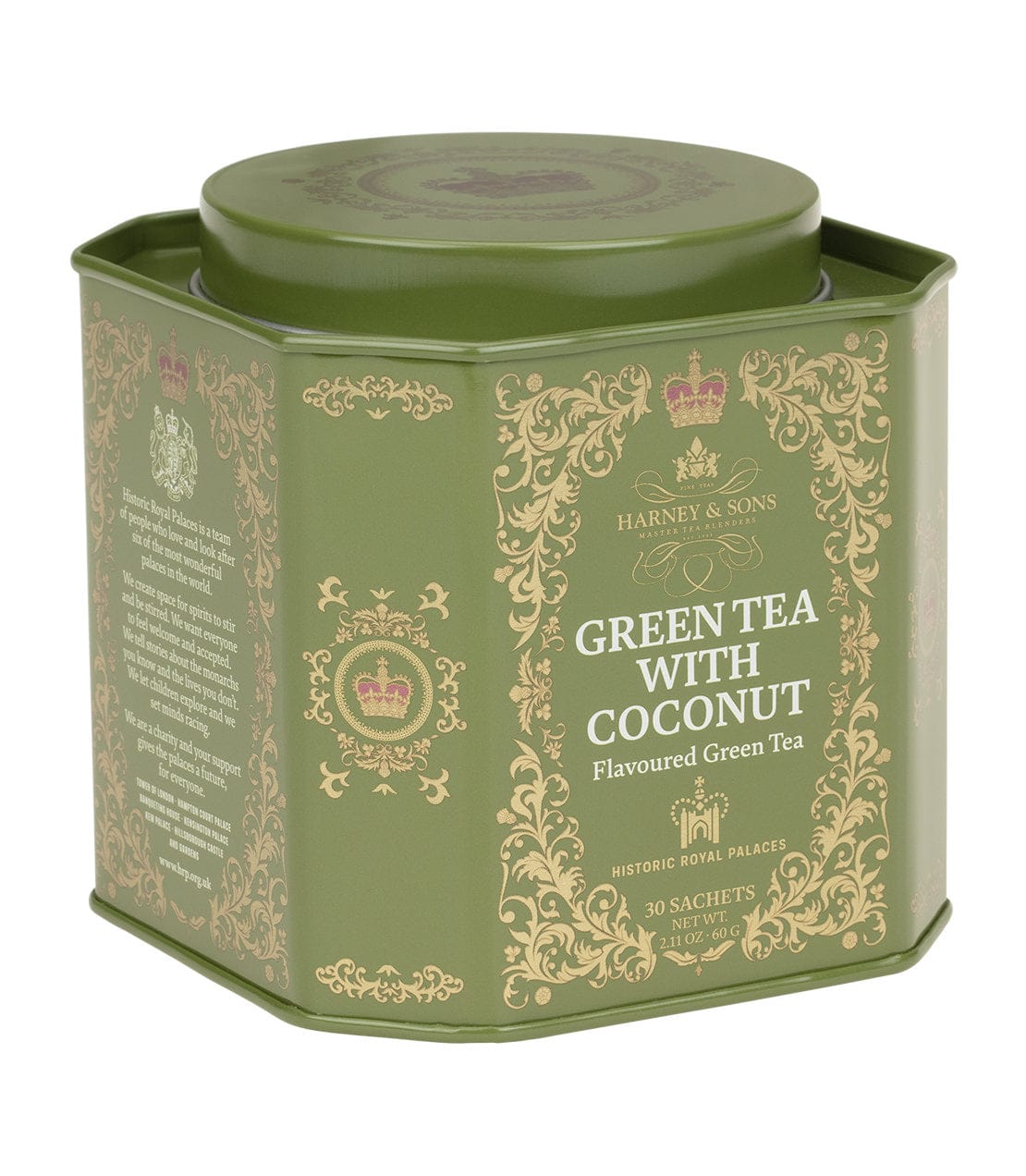 Product Image: Green Tea with Coconut, Ginger and Vanilla, HRP Tin of 30 Sachets