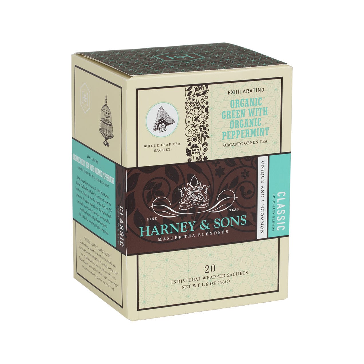 Organic Green Tea with Organic Peppermint, Box of 20 Individually Wrapped Sachets image